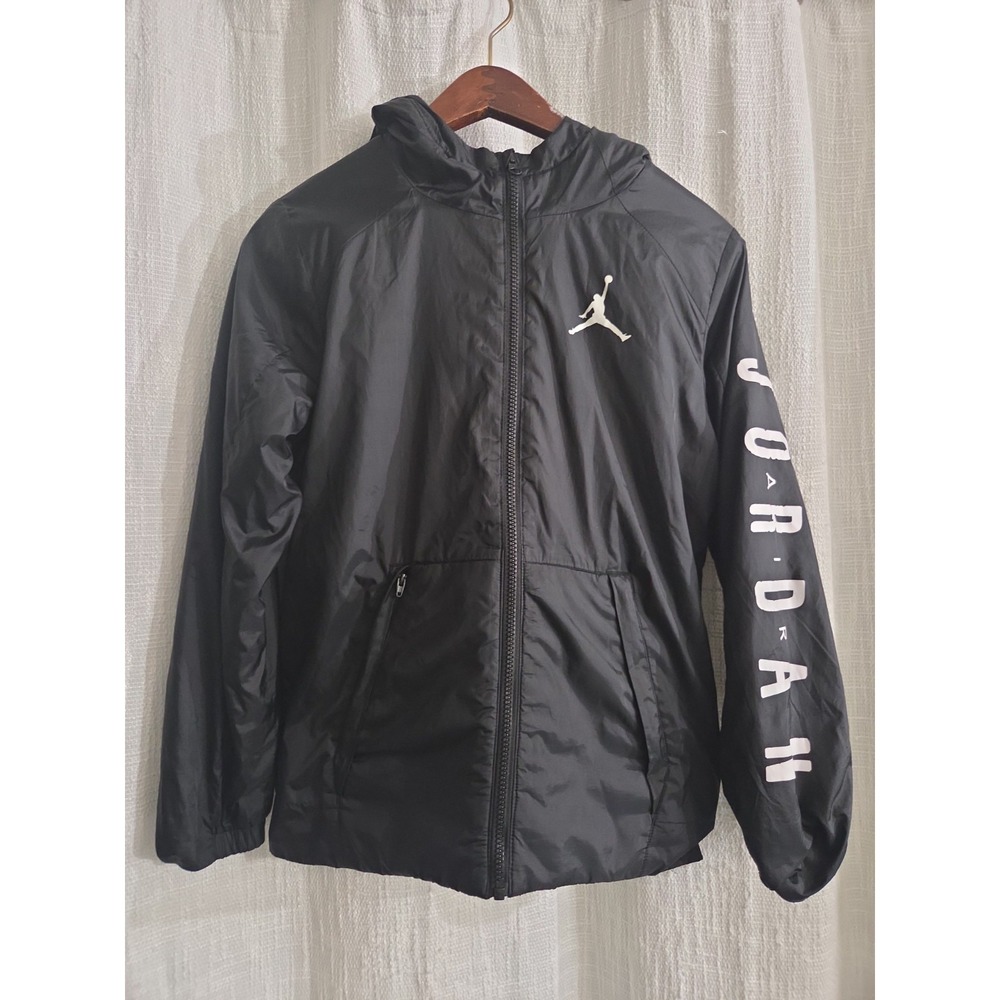 Air Jordan Boys Black DRI-FIT Windbreaker Fleece Lined Jacket Kids L 12-13 Yrs